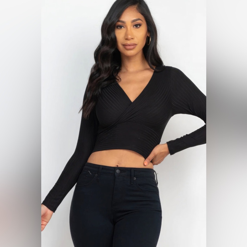 Capella Ribbed Wrap Front Long Sleeve Top